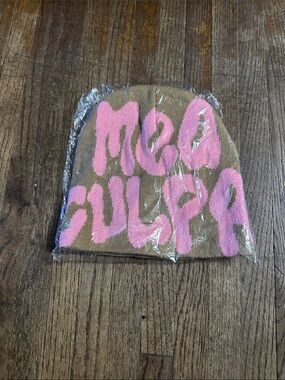 Mea Culpa Unisex O/S Brown & Pink Edition Logo Knitted Beanie Hat
